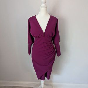 New York & Company V-Neck Ruched Knee Length Dress XS